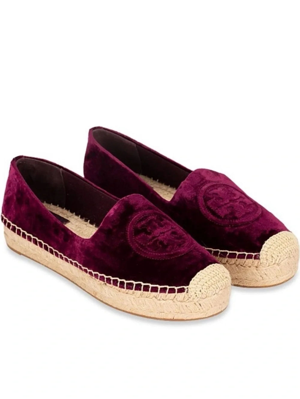 Tory Burch Burgundy Velvet Espadrille Platform Flats 6.5